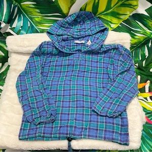 VINTAGE Christie Brooks Girls 14  Teal Purple Checkered Plaid Hooded School Top